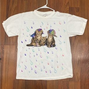 Vintage White T-Shirt with Cat Design